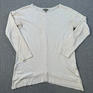 Lilla P Ivory Crew Neck Pullover Top Women X-Small Long Sleeve Tunic Pima Cotton